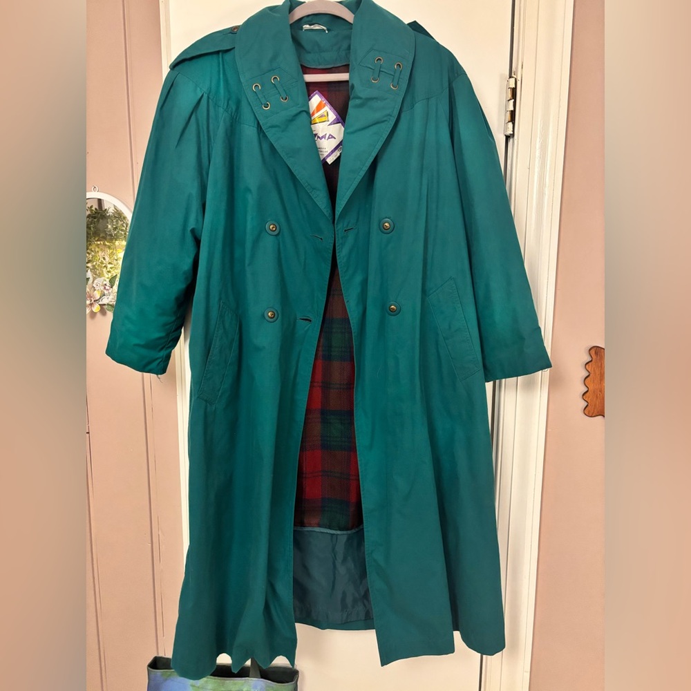 VINTAGE Teal Double-Breasted Trench Coat